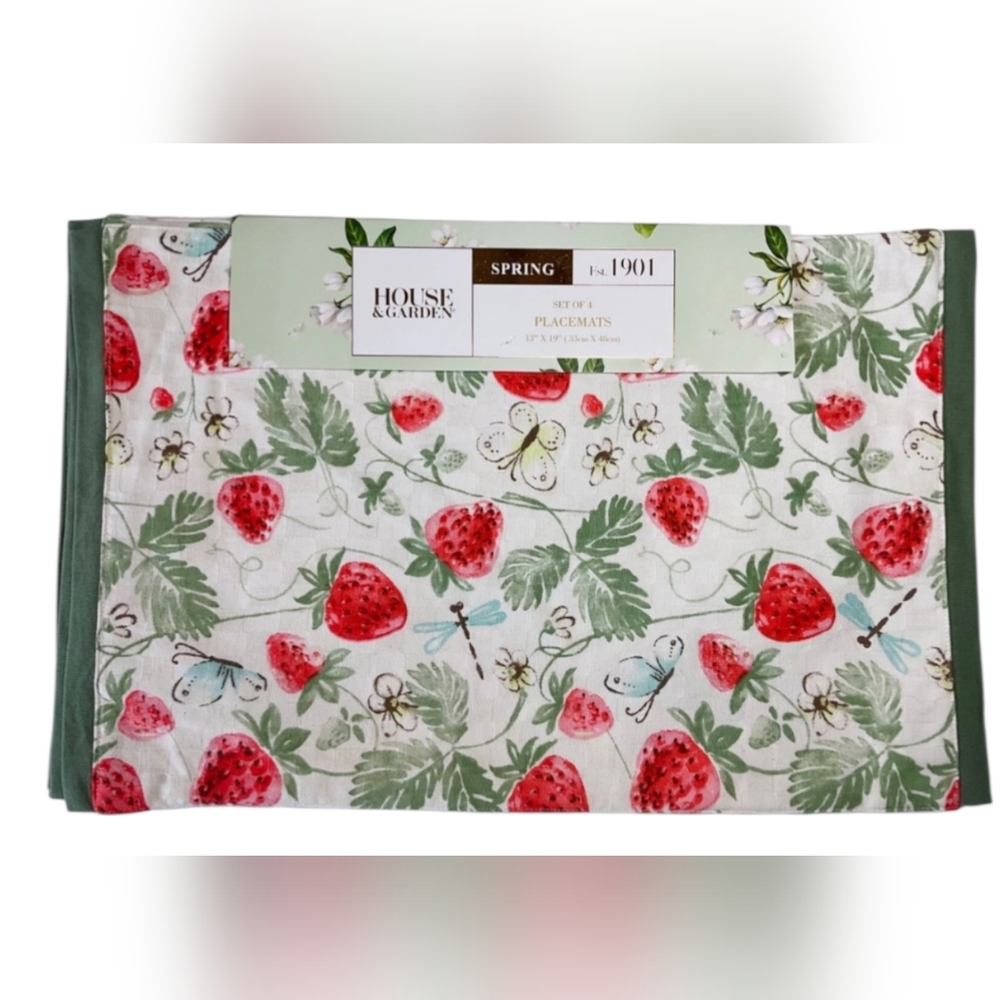 SOLD House & Garden- NEW Spring Est. 1901 Strawberry Placemats Set of 4 - Picture 2 of 6